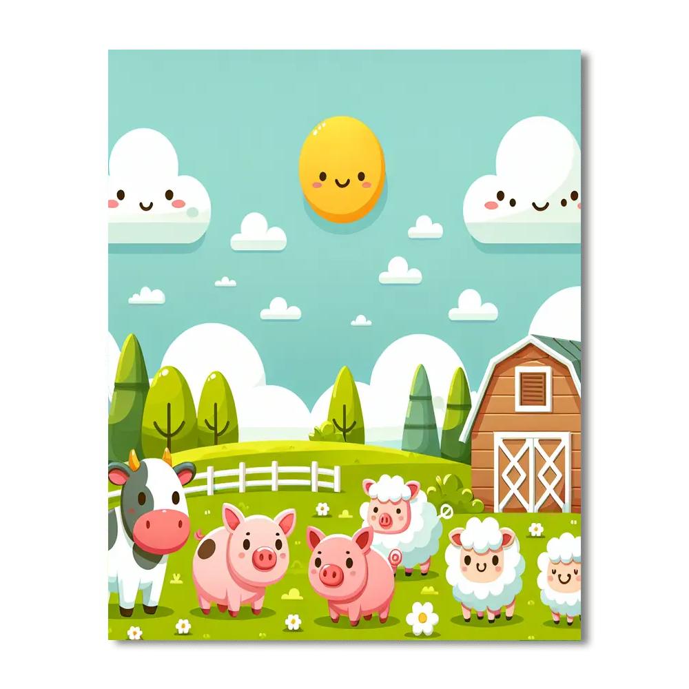 Cheerful Farm Animal Frolic Paint By Numbers Art