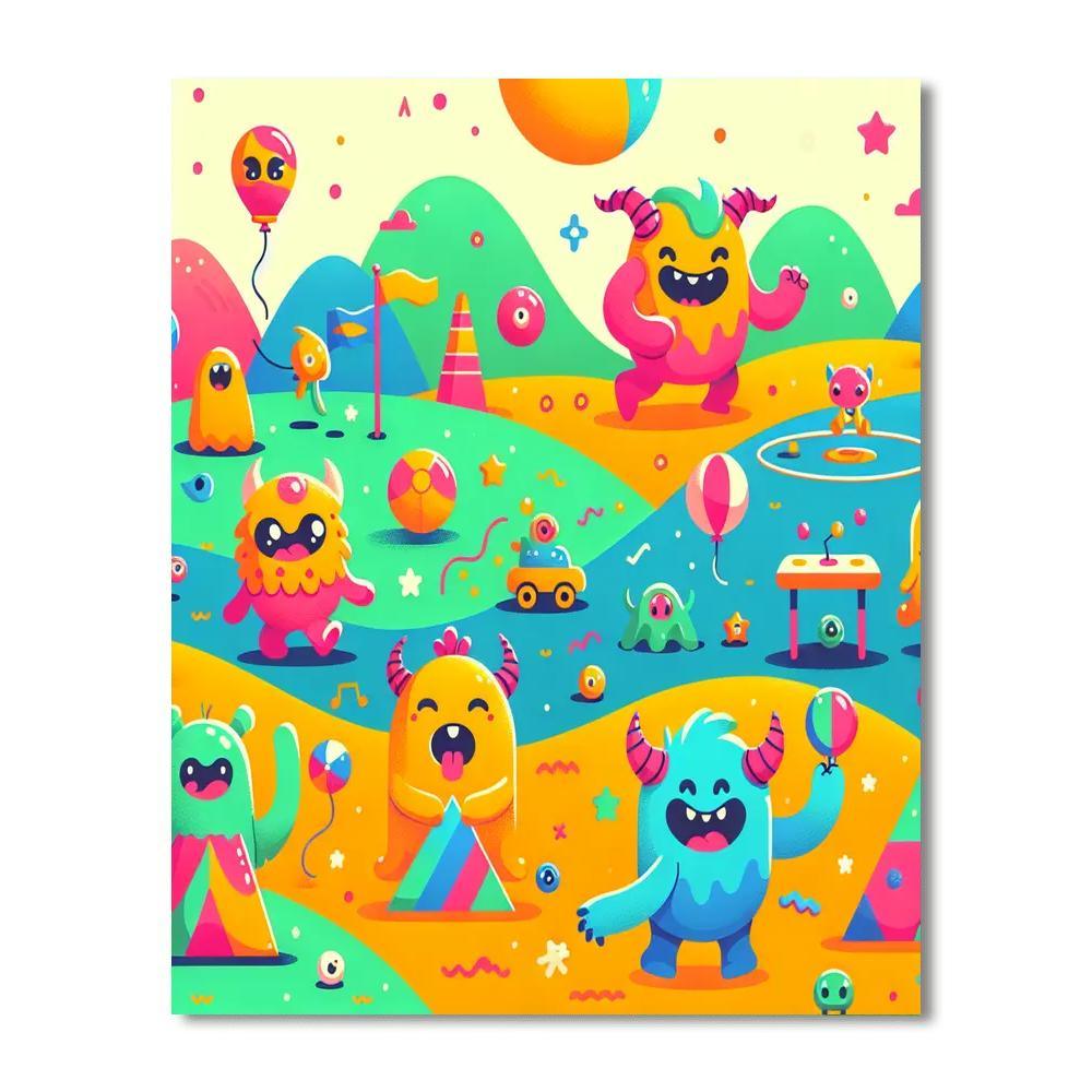 Silly Monsters Playing Together Painting By Numbers Kit