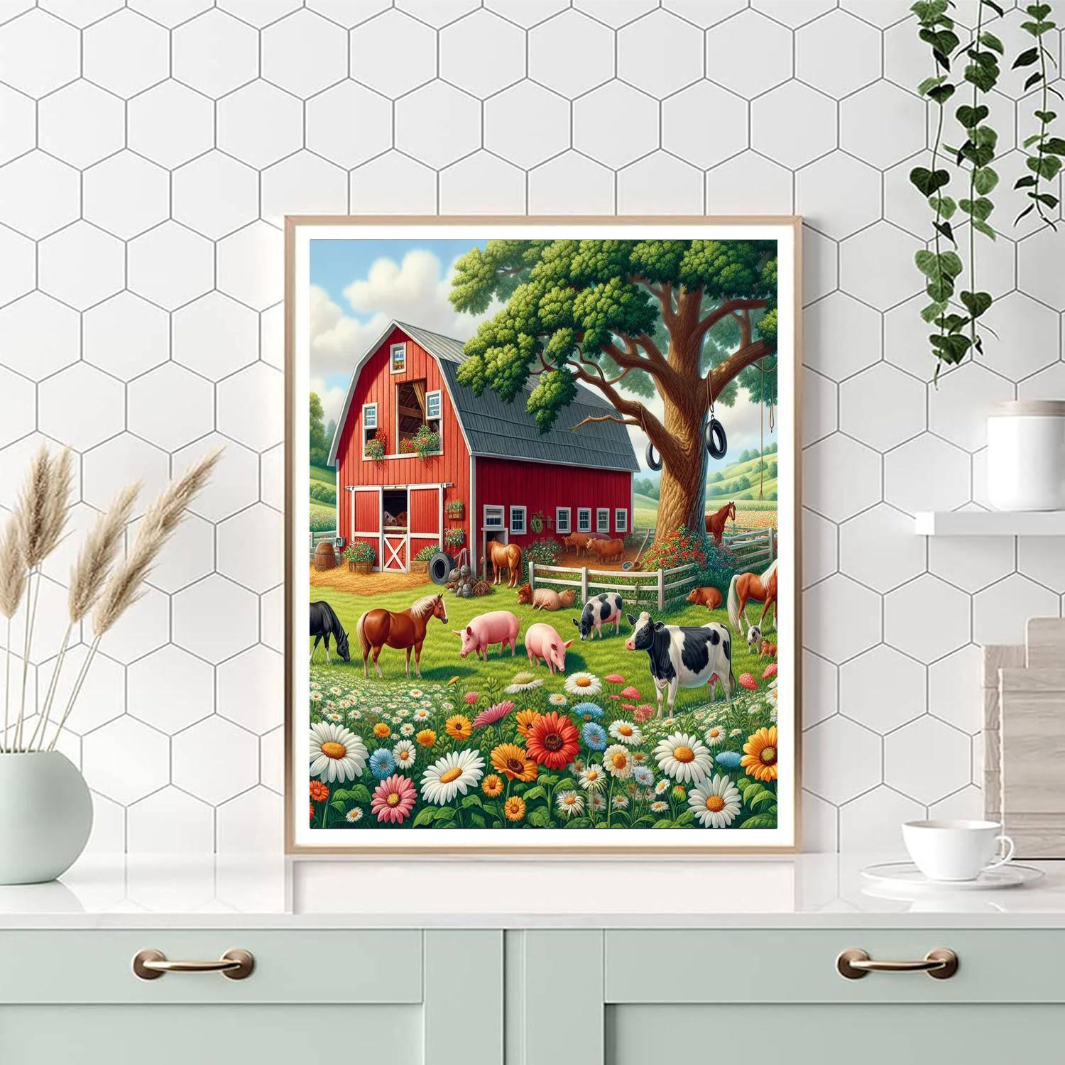 Colorful Farmyard Scene Number Painting