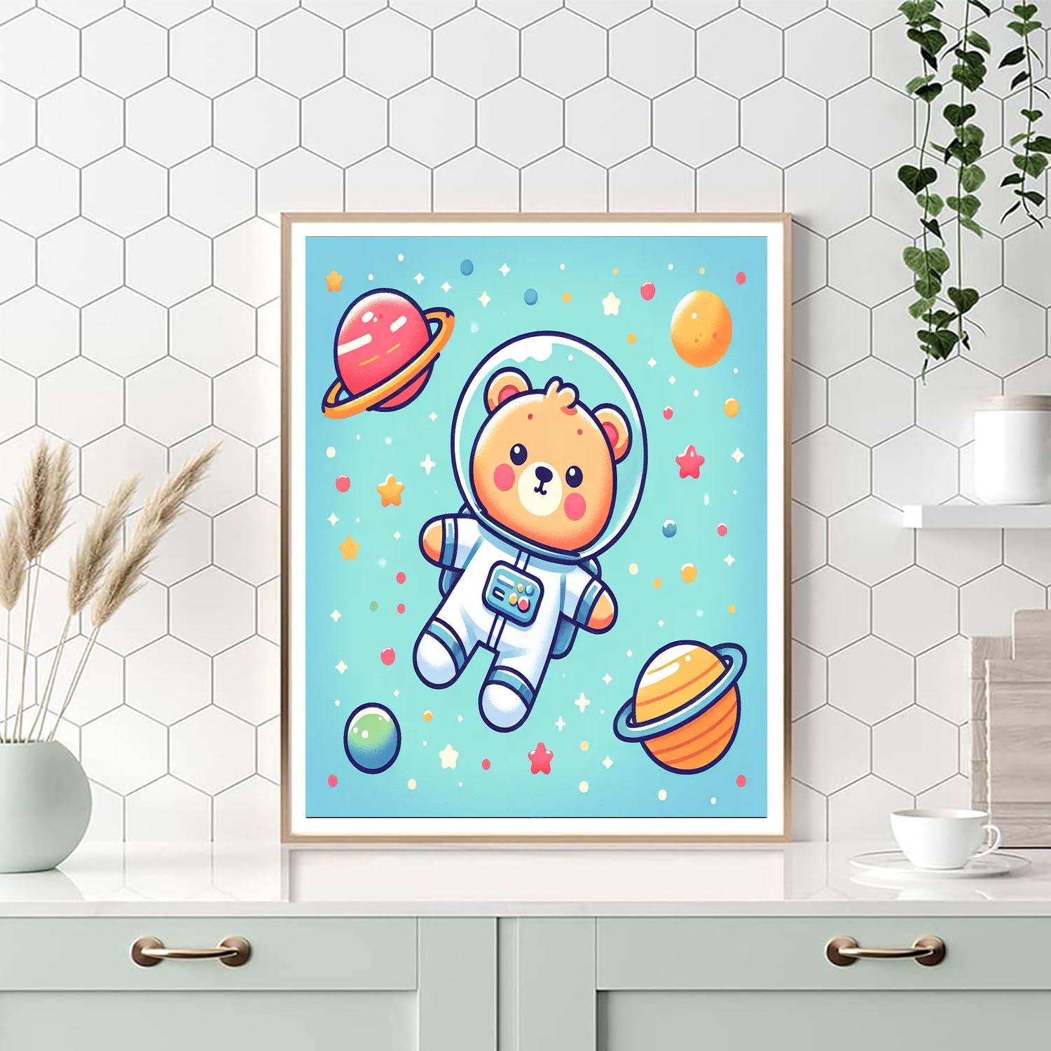 Astronaut Teddy Bear Expedition Number Painting