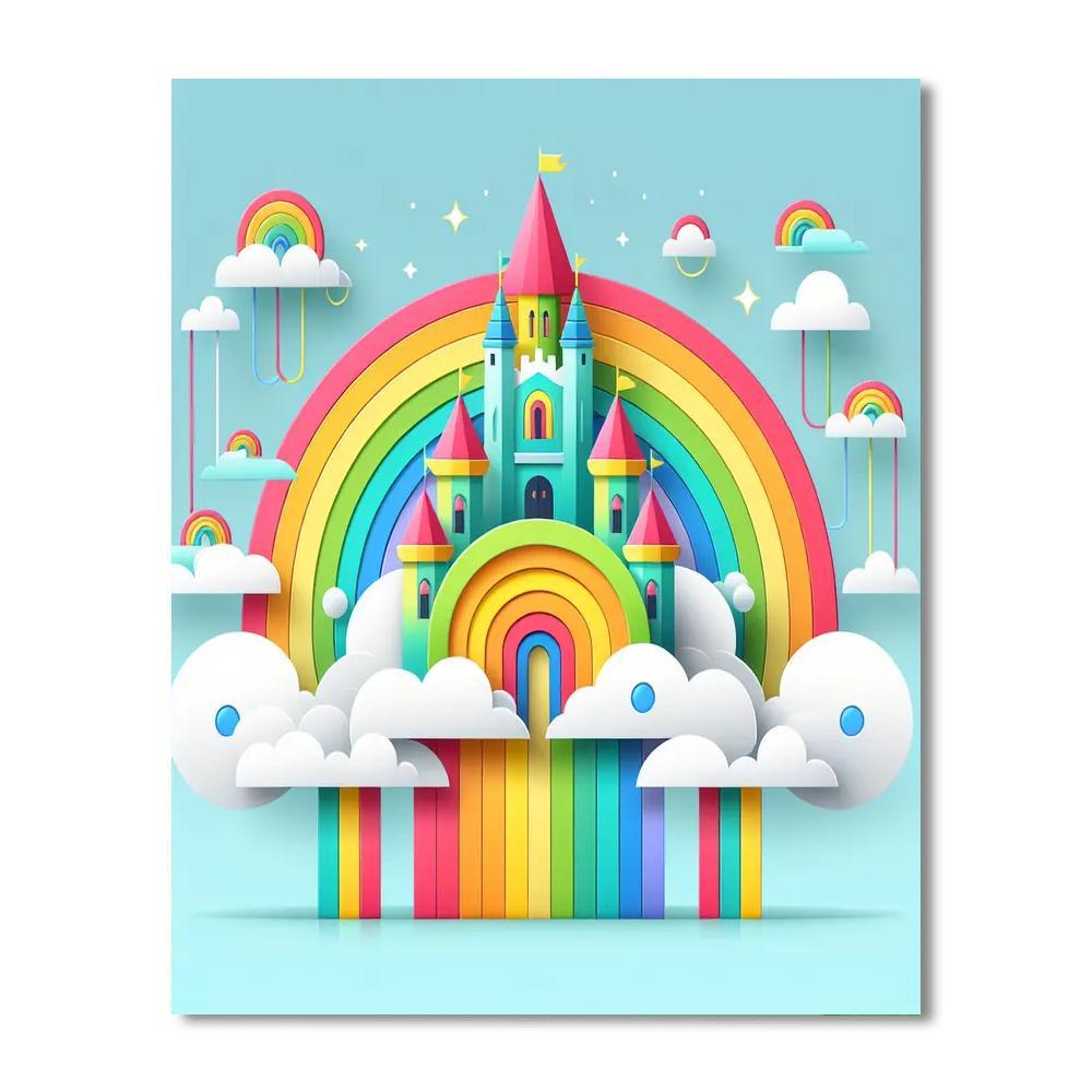 Rainbow Cloud Castle Paint By Numbers Art