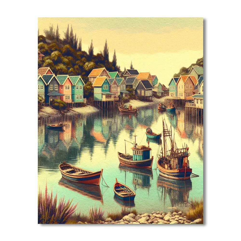 Nostalgic Seaside Village Paint By Number