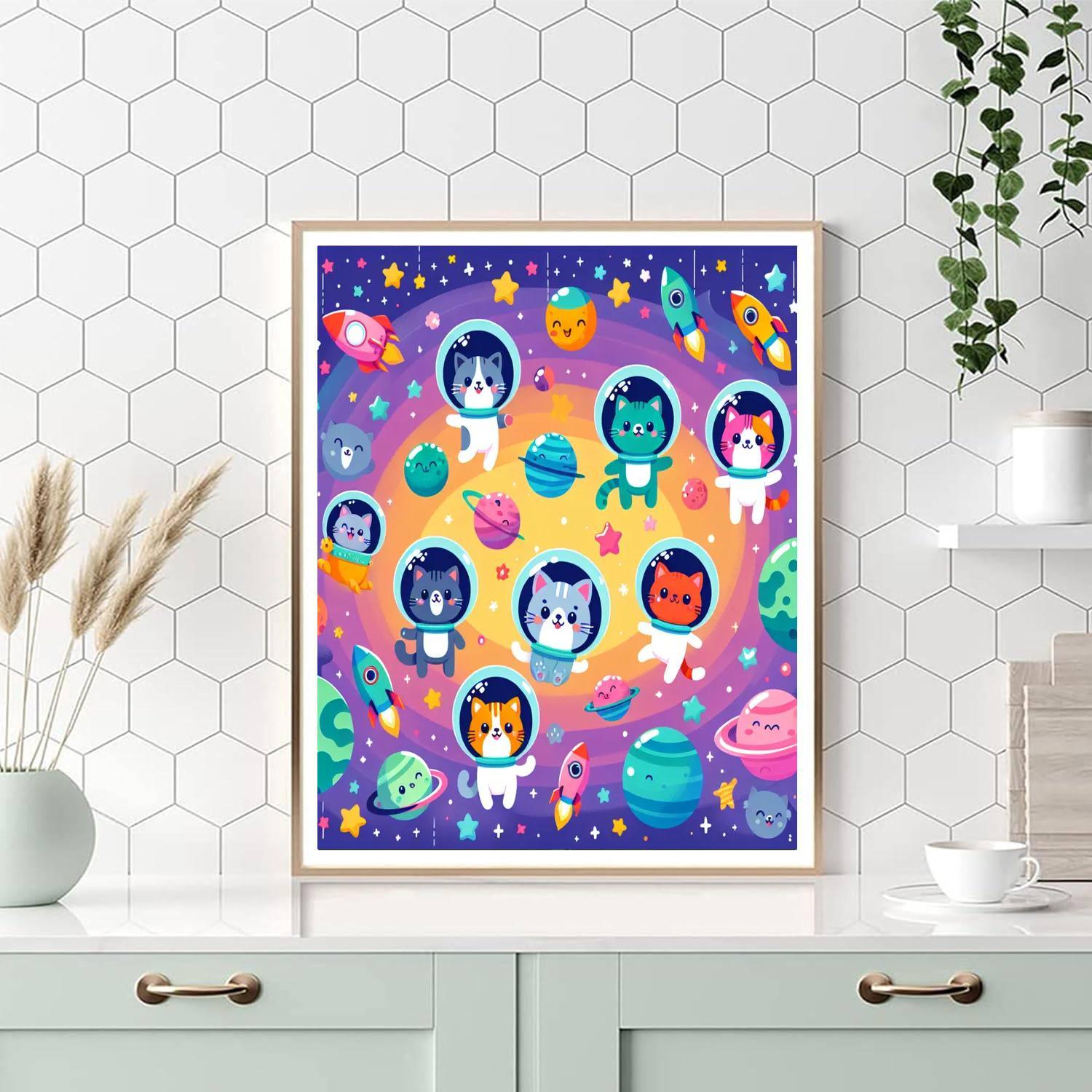 Cheerful Space Kittens Painting By Numbers Kit