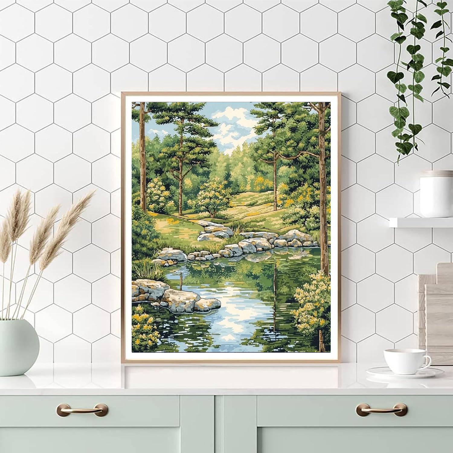 Utagawa Hiroshige Inspired Reflections Of The Tranquil Pond  Painting By Numbers Kit