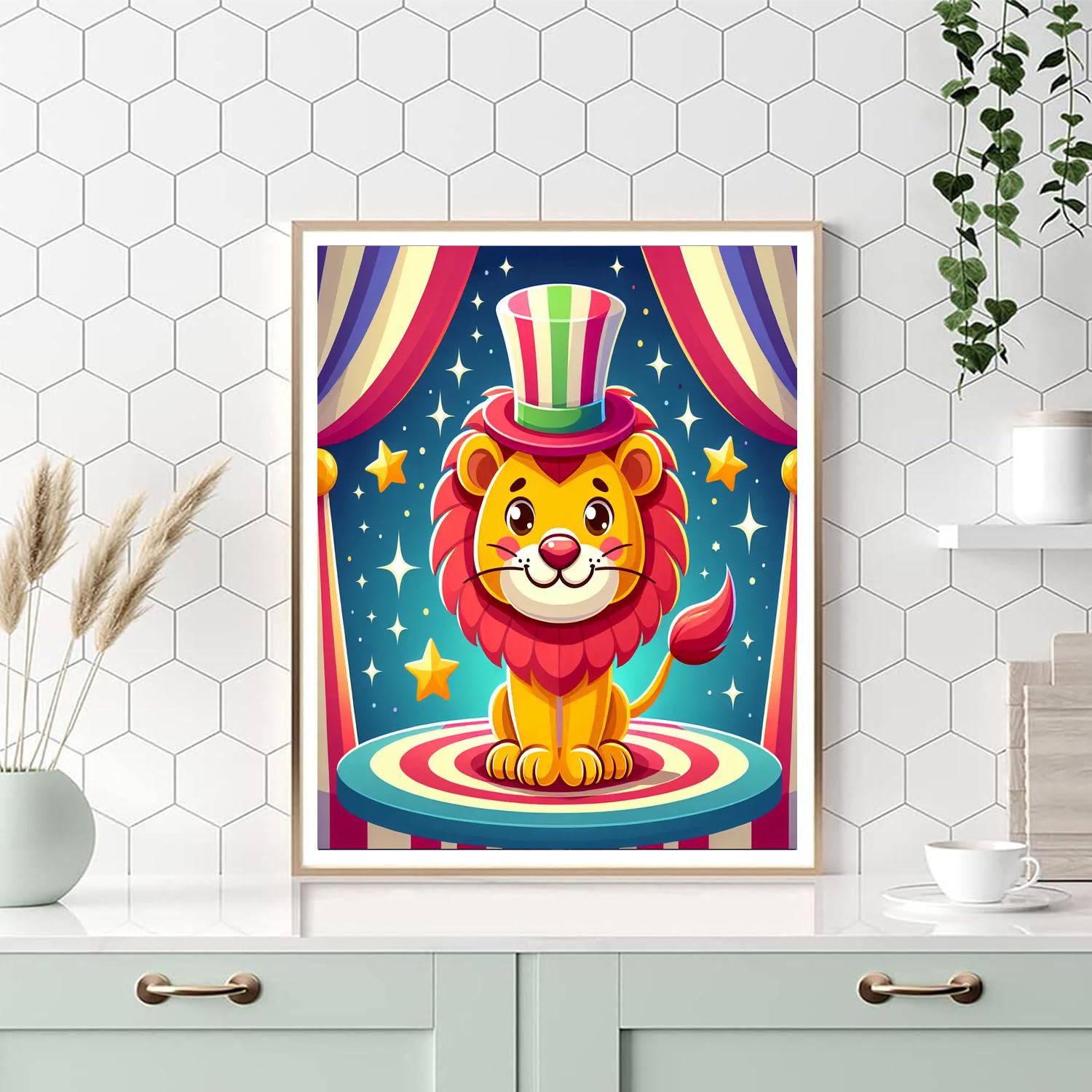 Happy Circus Lion DIY Paint By Numbers
