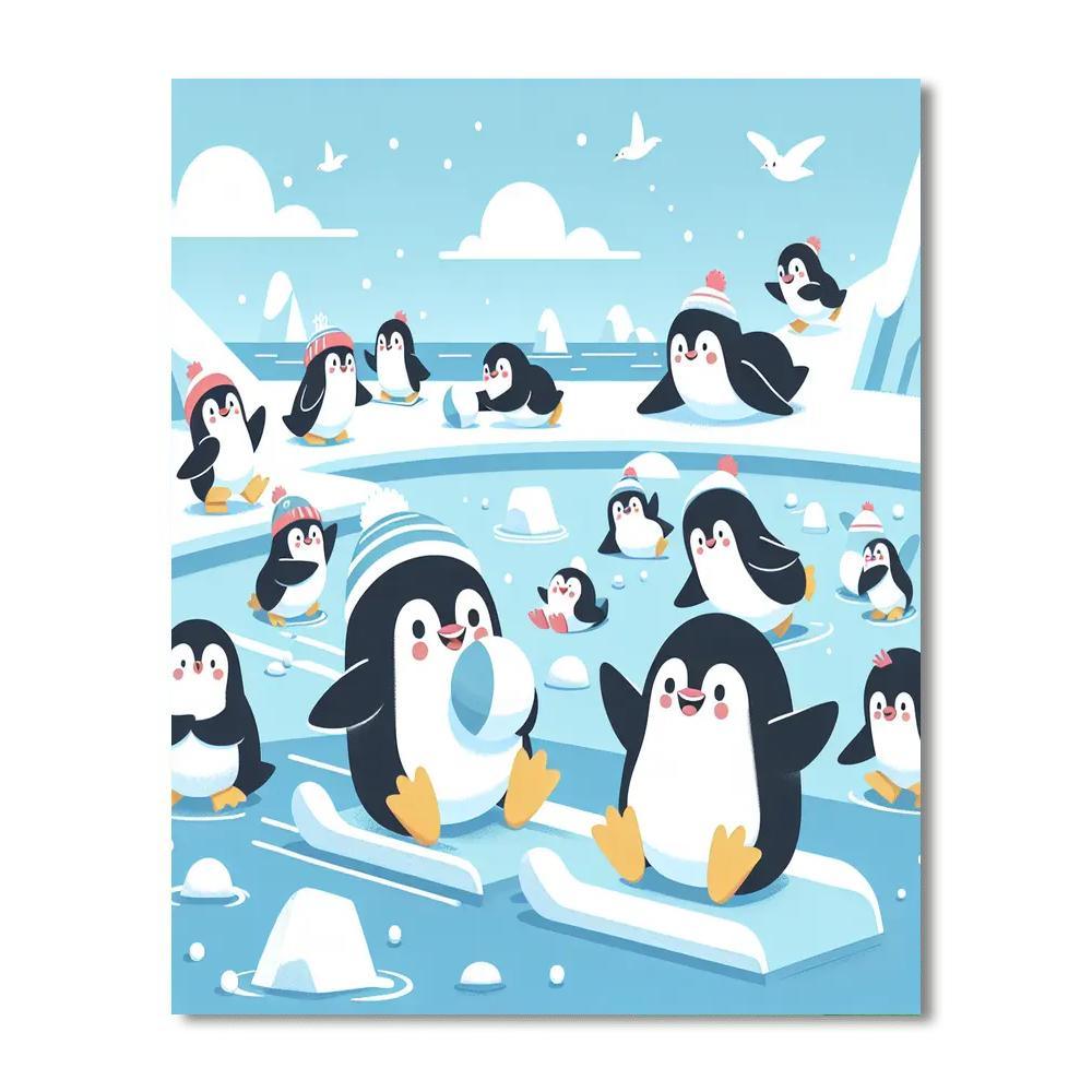 Playful Penguin's Ice Capers Paint By Numbers