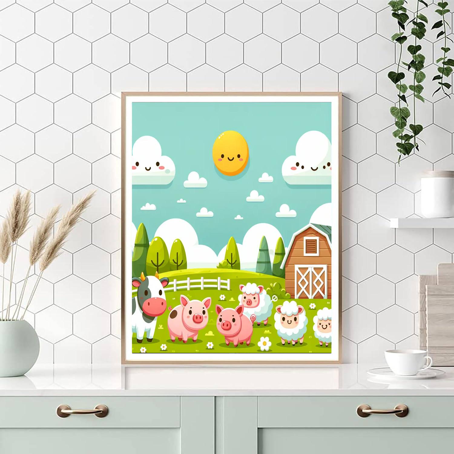 Cheerful Farm Animal Frolic Paint By Numbers Art