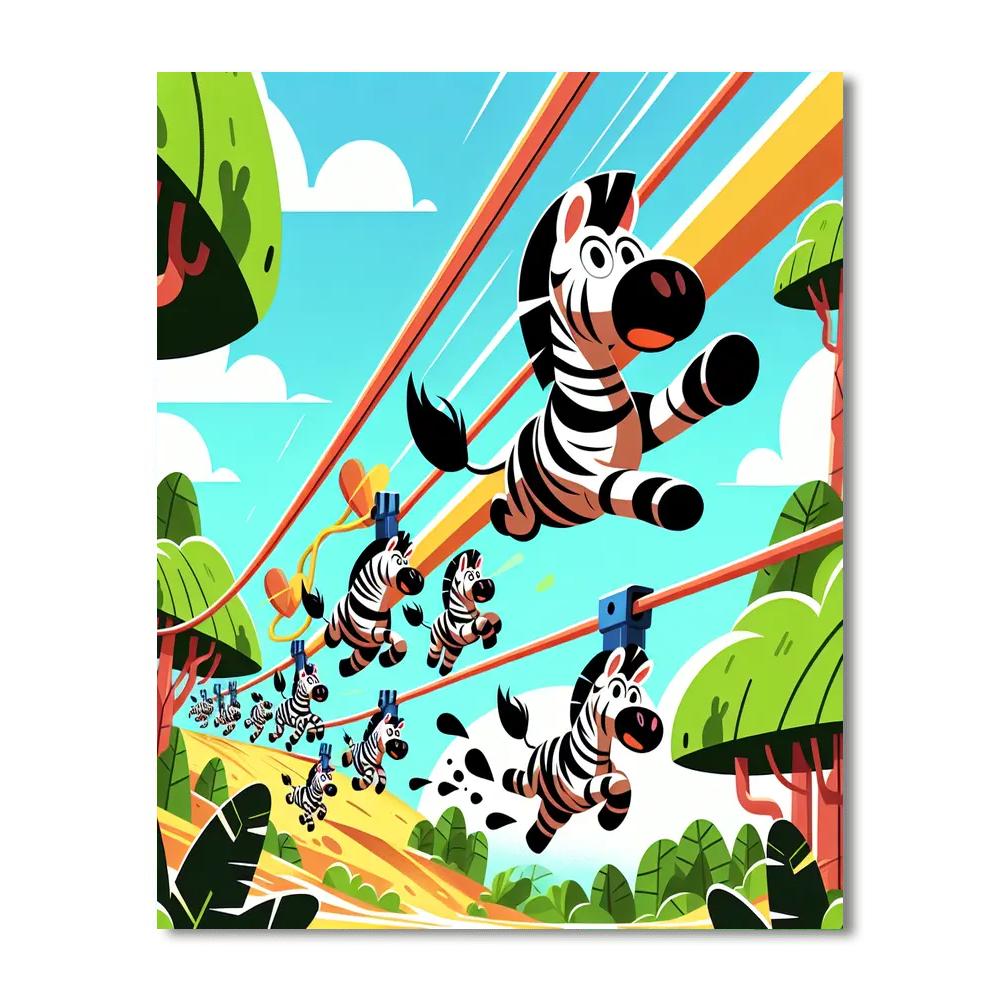 Zesty Zebra Zipline Painting Number Kit