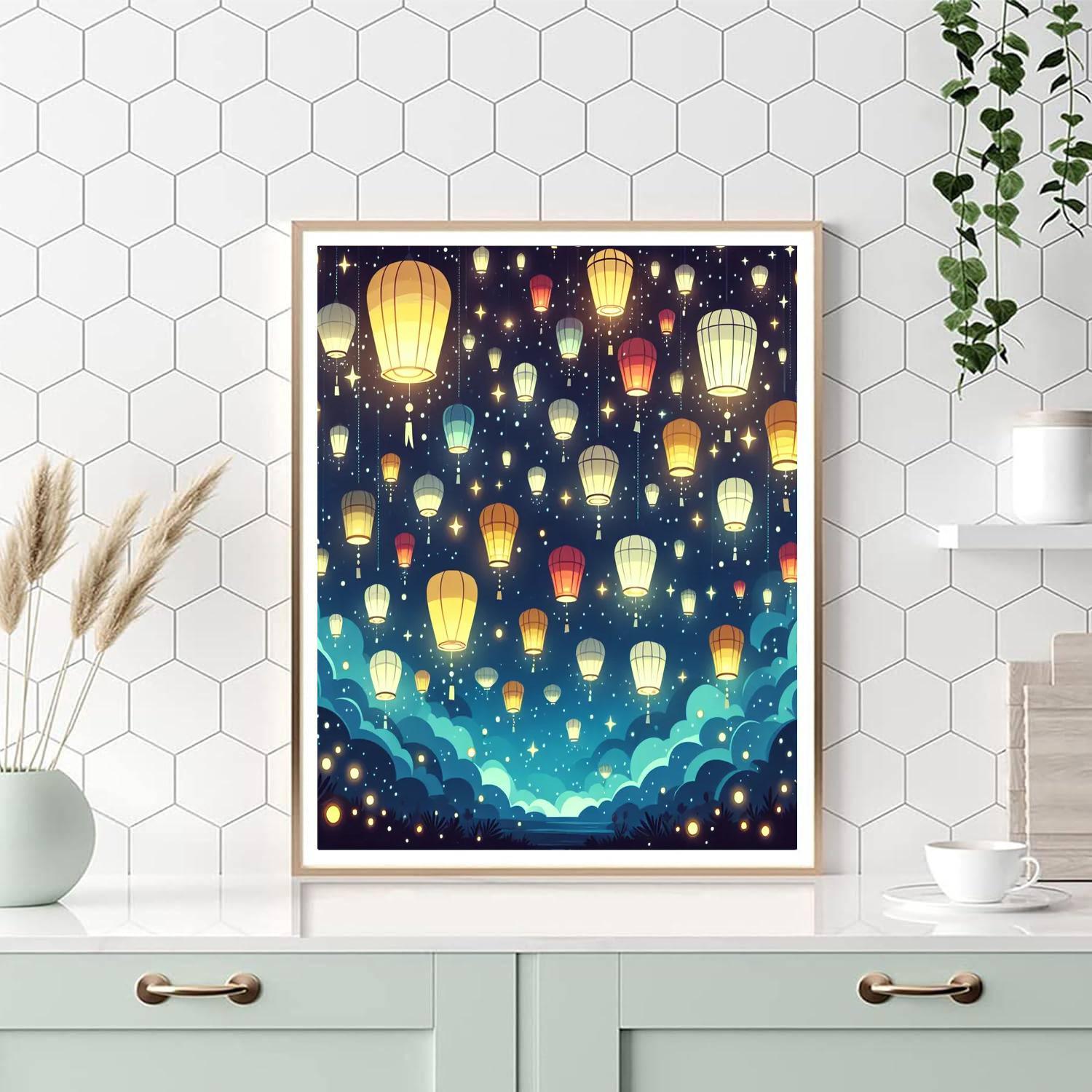 Glowing Lanterns On A Starry Night DIY Paint By Numbers