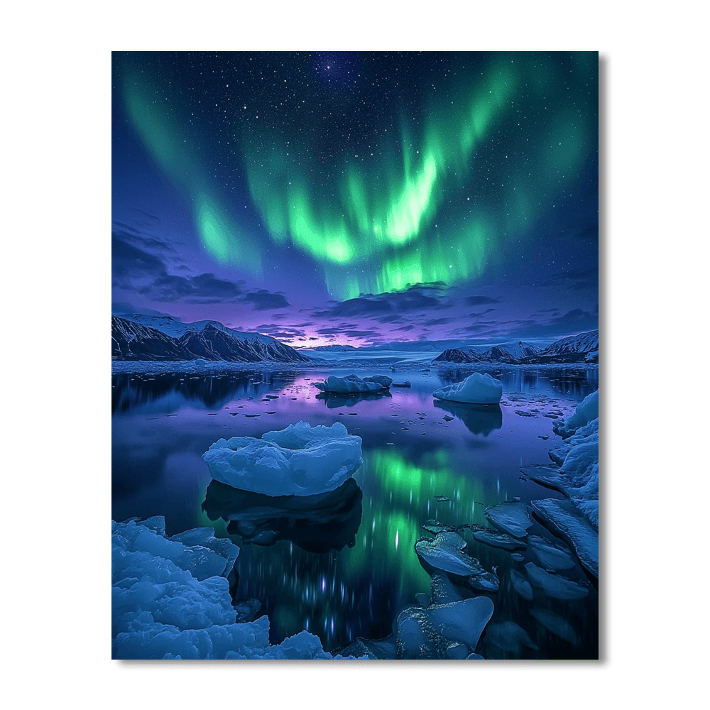 Northern Lights At Jökulsárlón Glacier Lagoon - Iceland Numbered Painting Kits