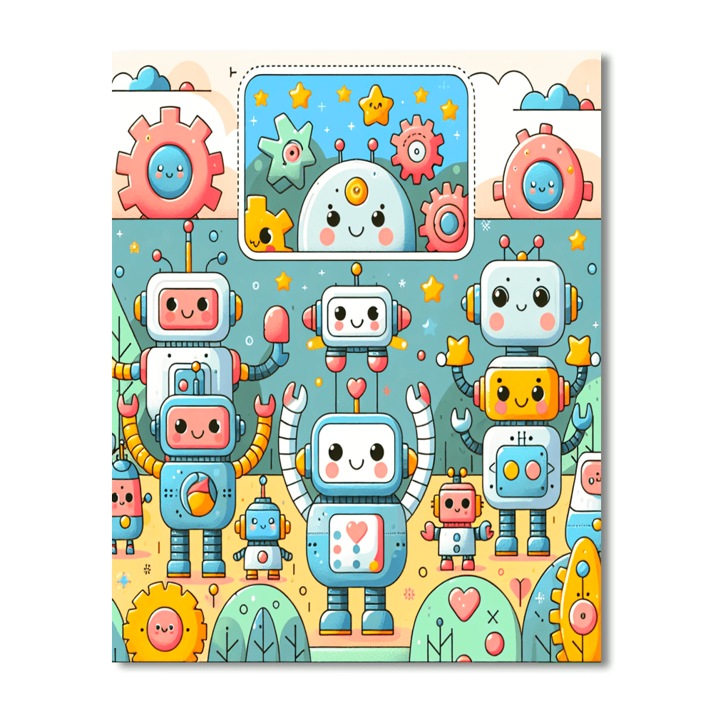 Cute Little Robots Paint By Number