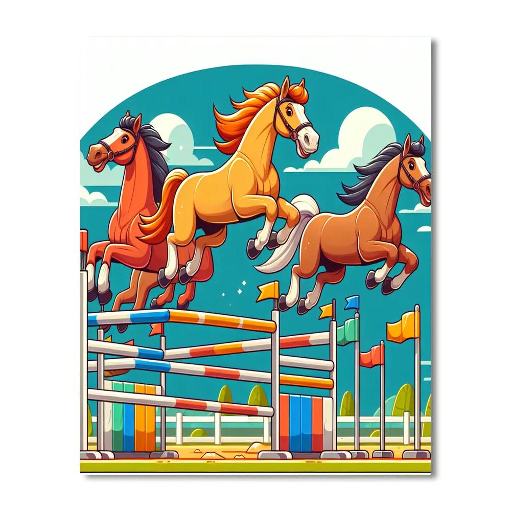 Energetic Equestrian Show Paint By Numbers Art