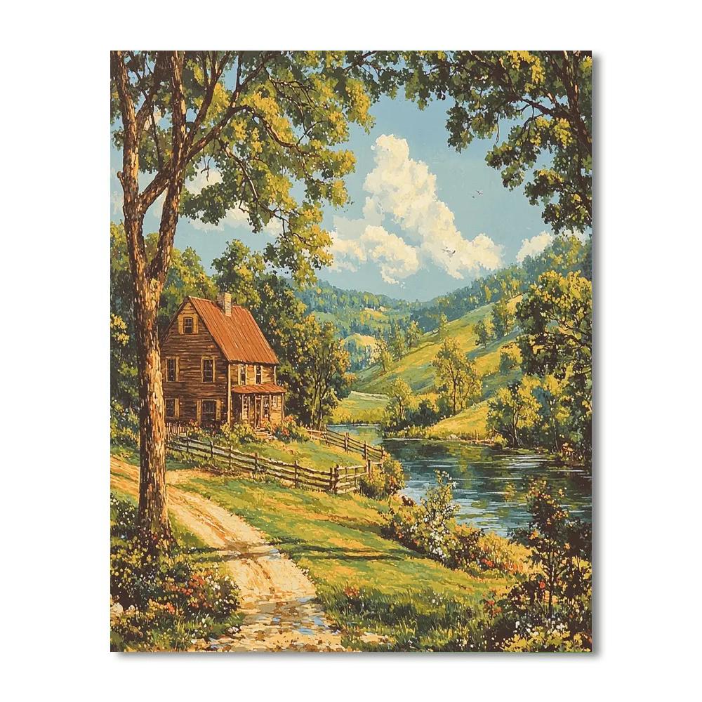 Grant Wood Inspired Vintage Rustic Homestead  Paint By Numbers