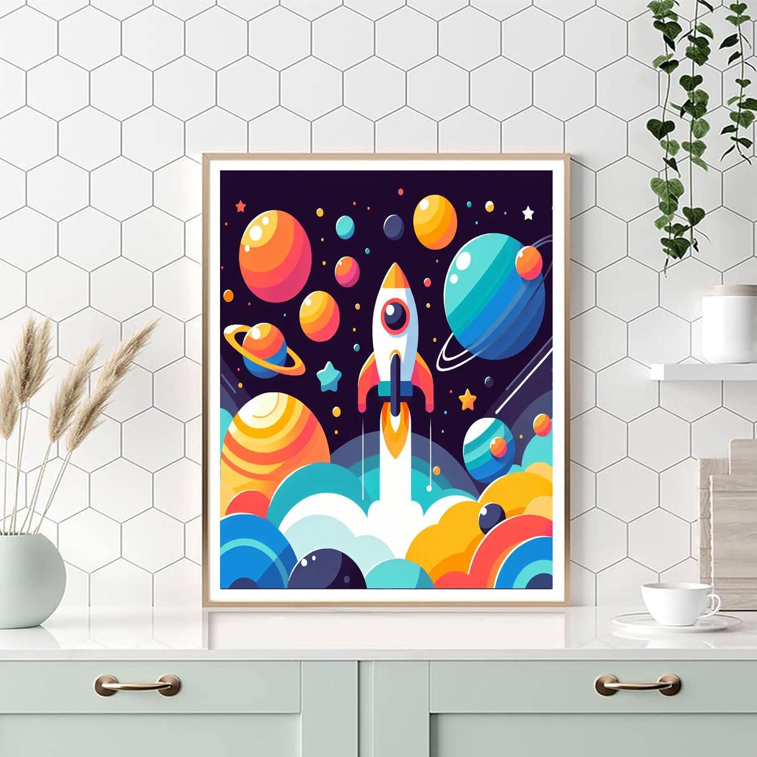 Space Adventure With Rockets Painting Number Kit