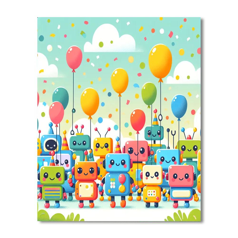 Charming Robot Parade Painting By Numbers Kit