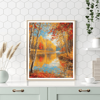 Claude Monet Inspired Golden Autumn Reflections  Paint By Numbers Art
