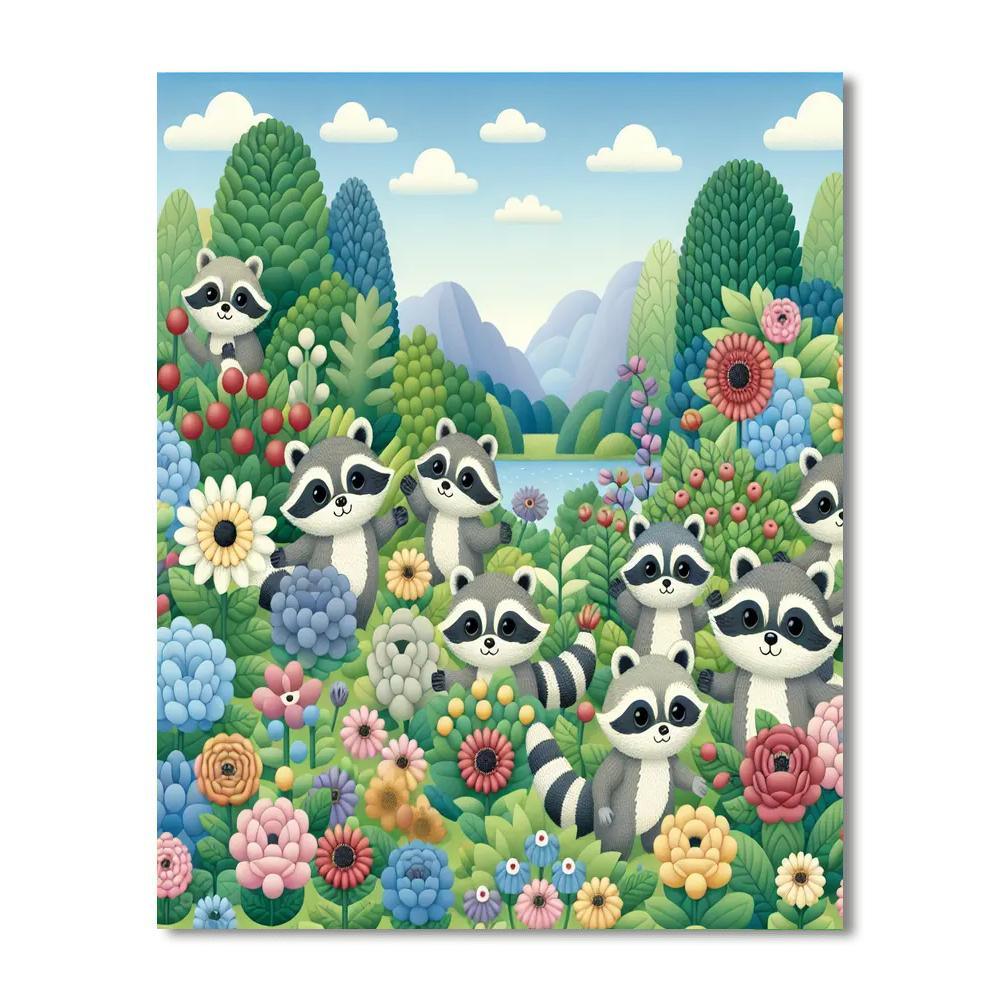 Rainbow Raccoons Painting By Numbers Kit