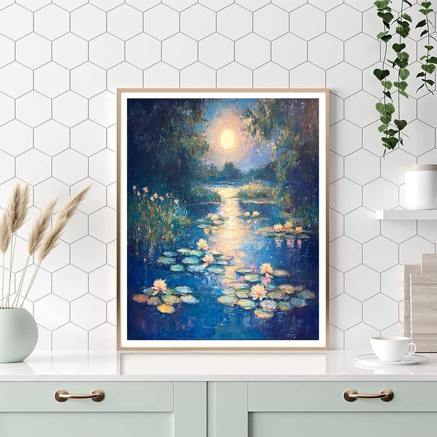 Claude Monet Inspired Lunar Garden Reverie  Number Painting