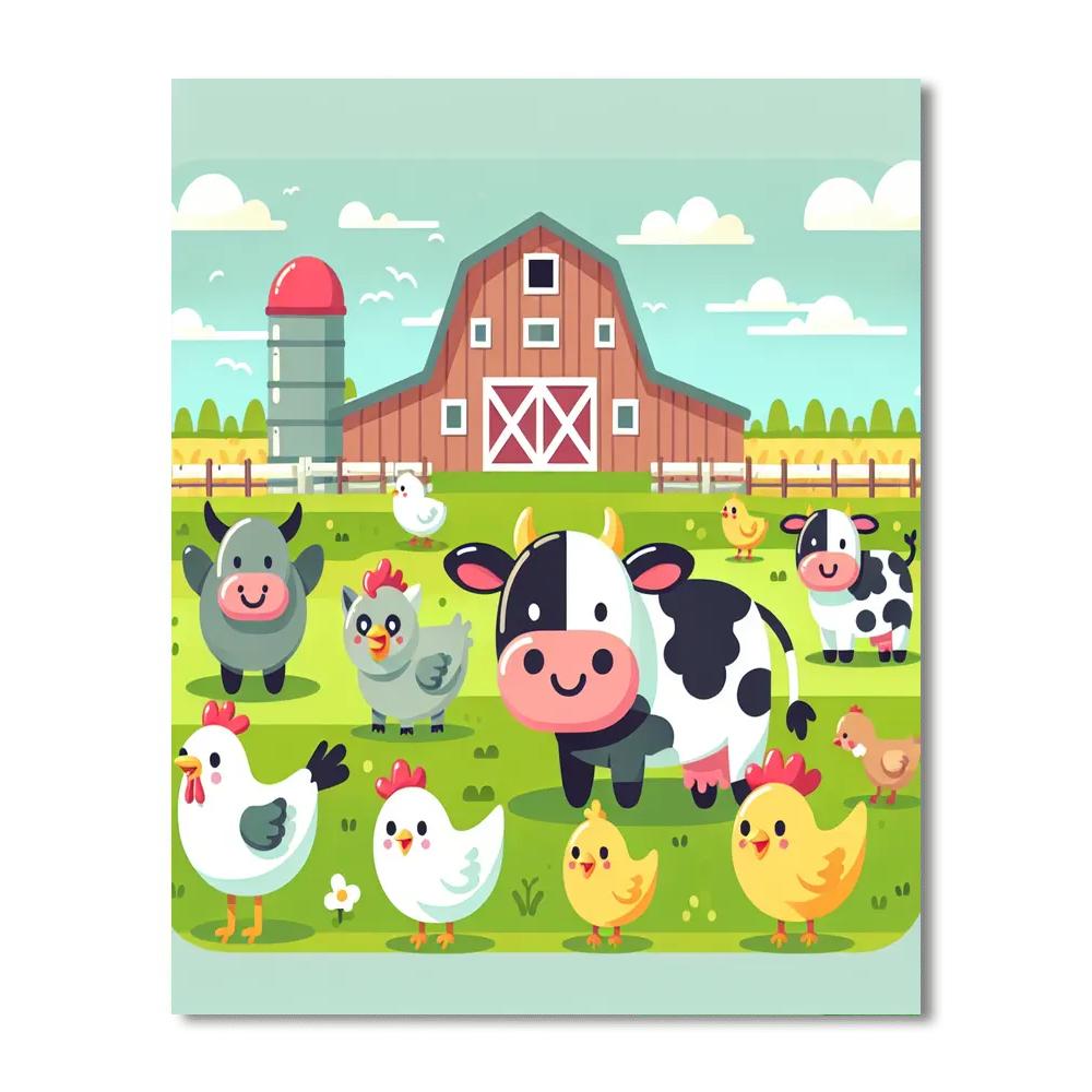 Energetic Farmyard Fun Paint By Numbers Art