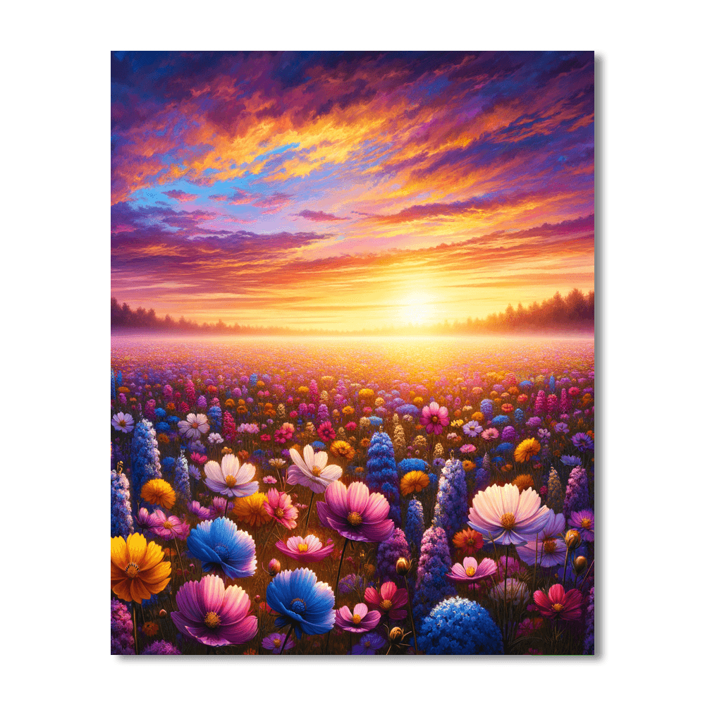 Floral Fields At Sunrise Painting Number Kit