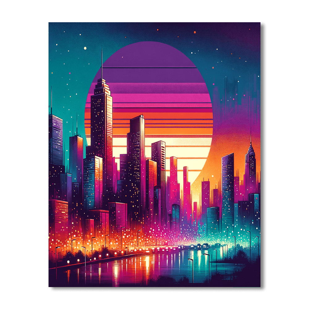 Retro Urban Skyline Paint By Color