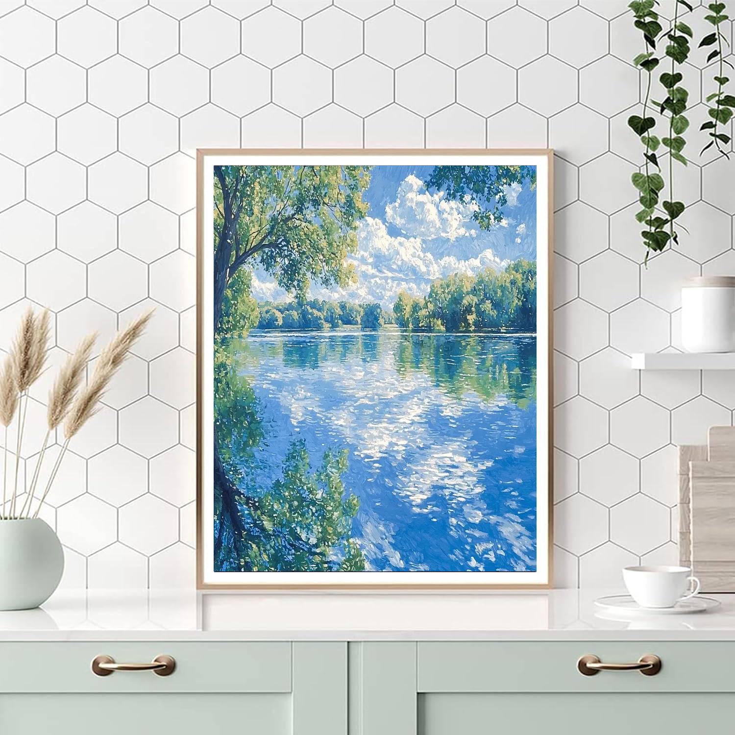 Claude Monet Inspired Shimmering Lake Reflections  Number Painting