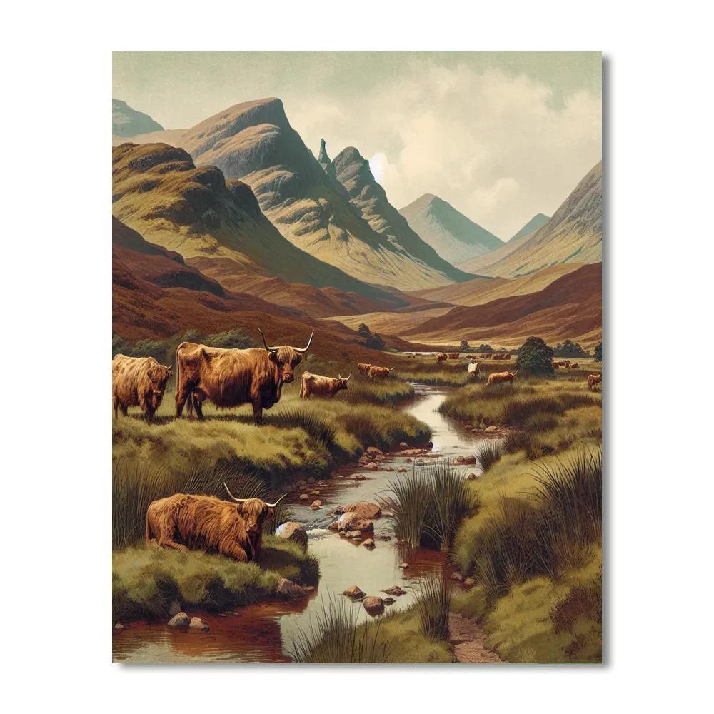 Highland Cow's Rustic Peace Paint By Number