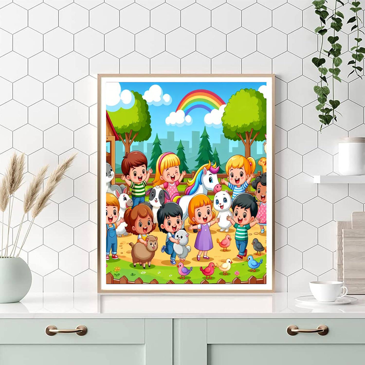 Cheerful Petting Zoo Paint By Numbers Art