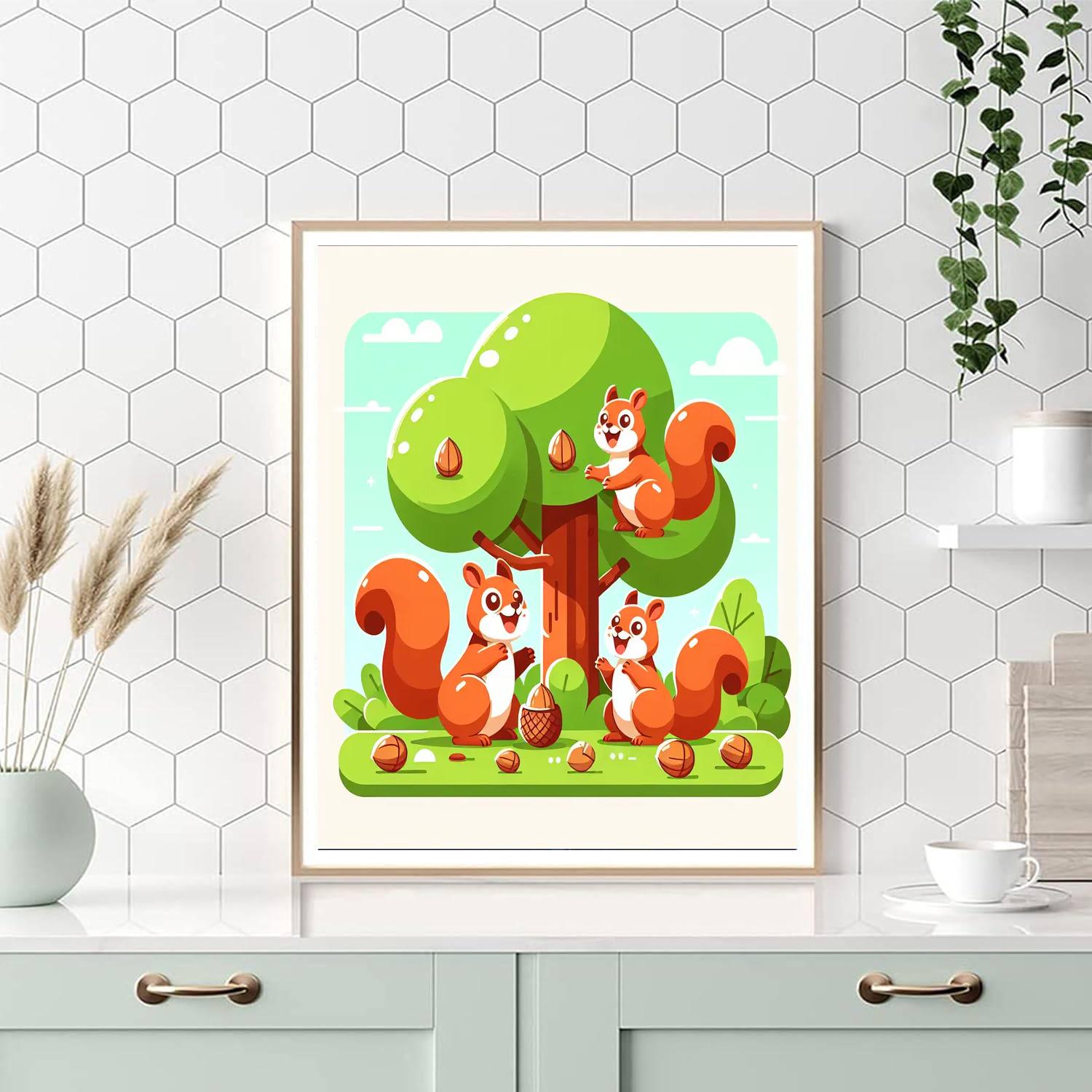 Playful Squirrel Gathering Numbered Painting Kits