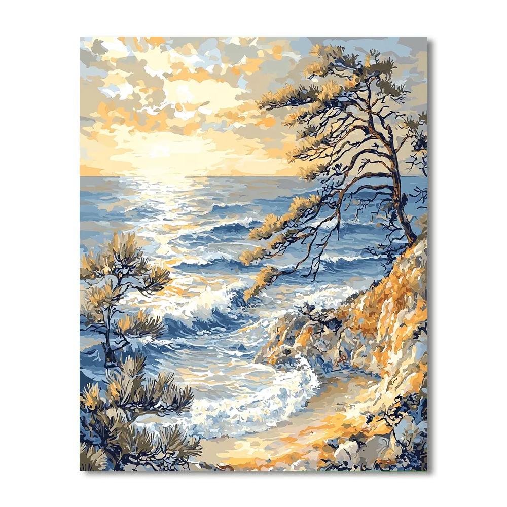 Utagawa Hiroshige Inspired Whispering Pines And Tranquil Sea  Number Painting