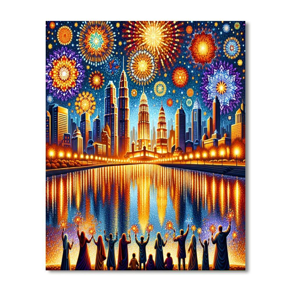 Diwali Fireworks Spectacular - Dubai Paint By Numbers Art