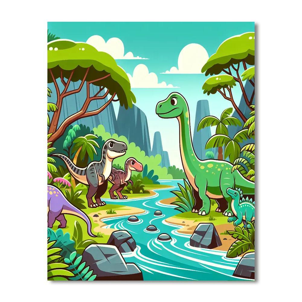 Dinosaurs In The Jungle Painting By Numbers Kit