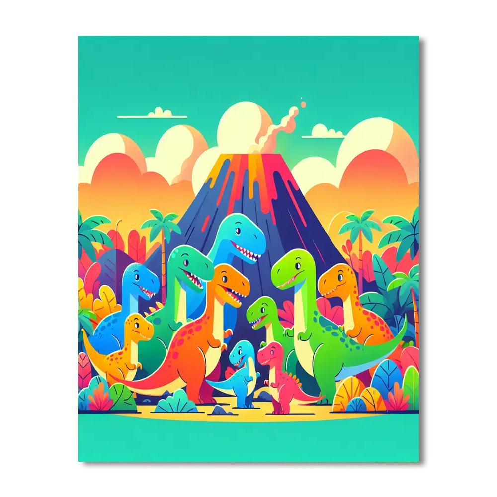 Friendly Dinosaurs Exploring Paint By Numbers Art