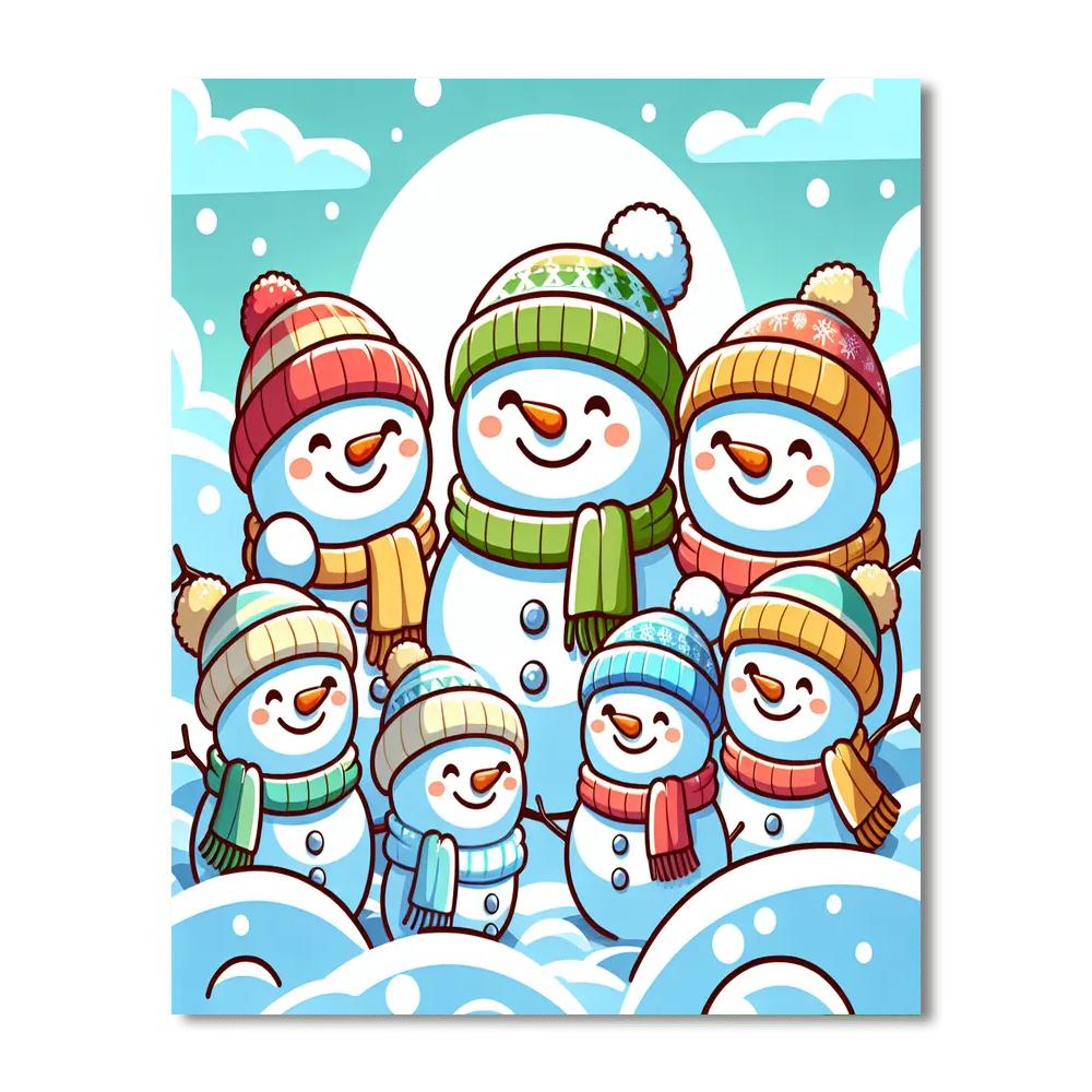 Cheerful Snowmen Painting Number Kit