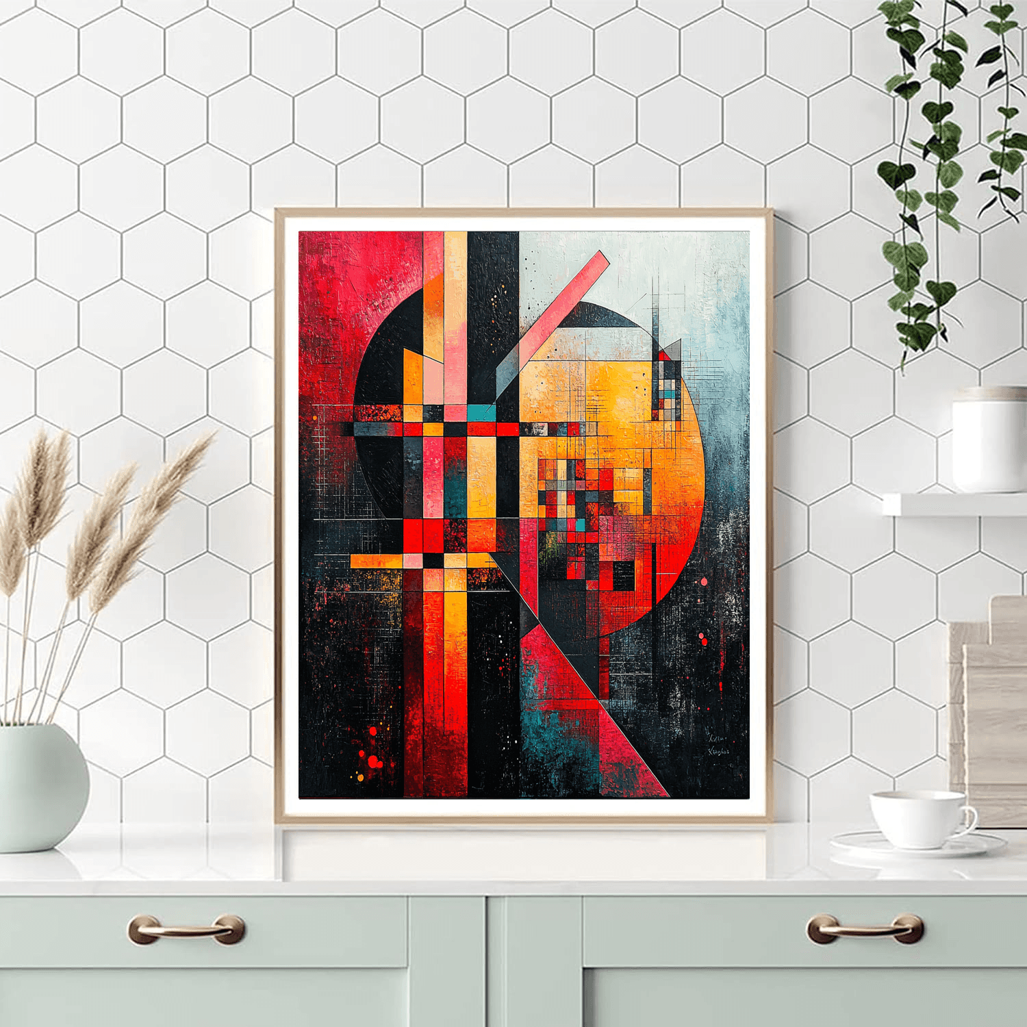 Wassily Kandinsky Inspired Urban Geometry In Red  Paint By Numbers Kits