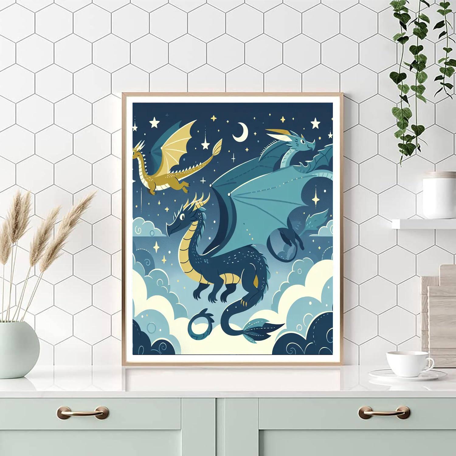 Dragon's Midnight Flight Paint By Numbers Art
