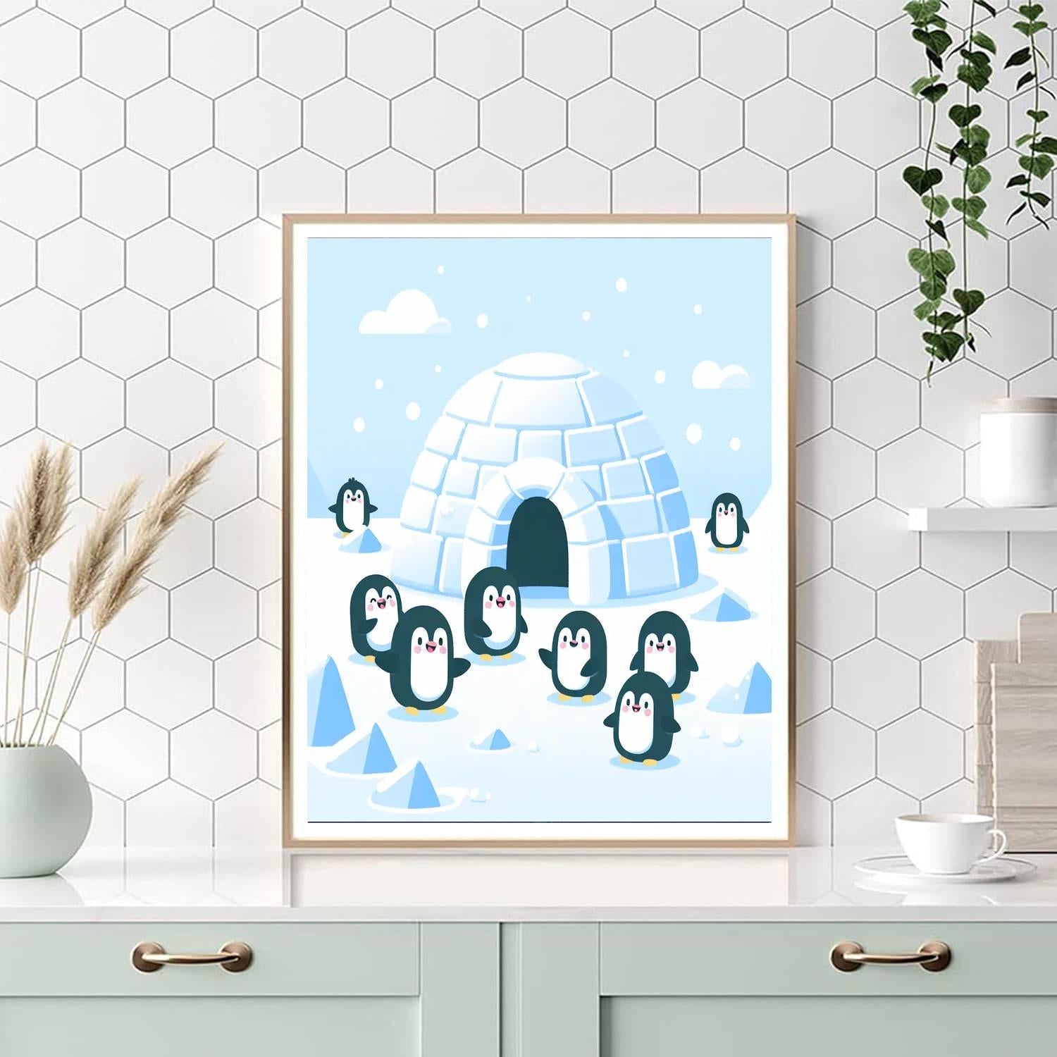 Penguin Igloo Party Number Painting