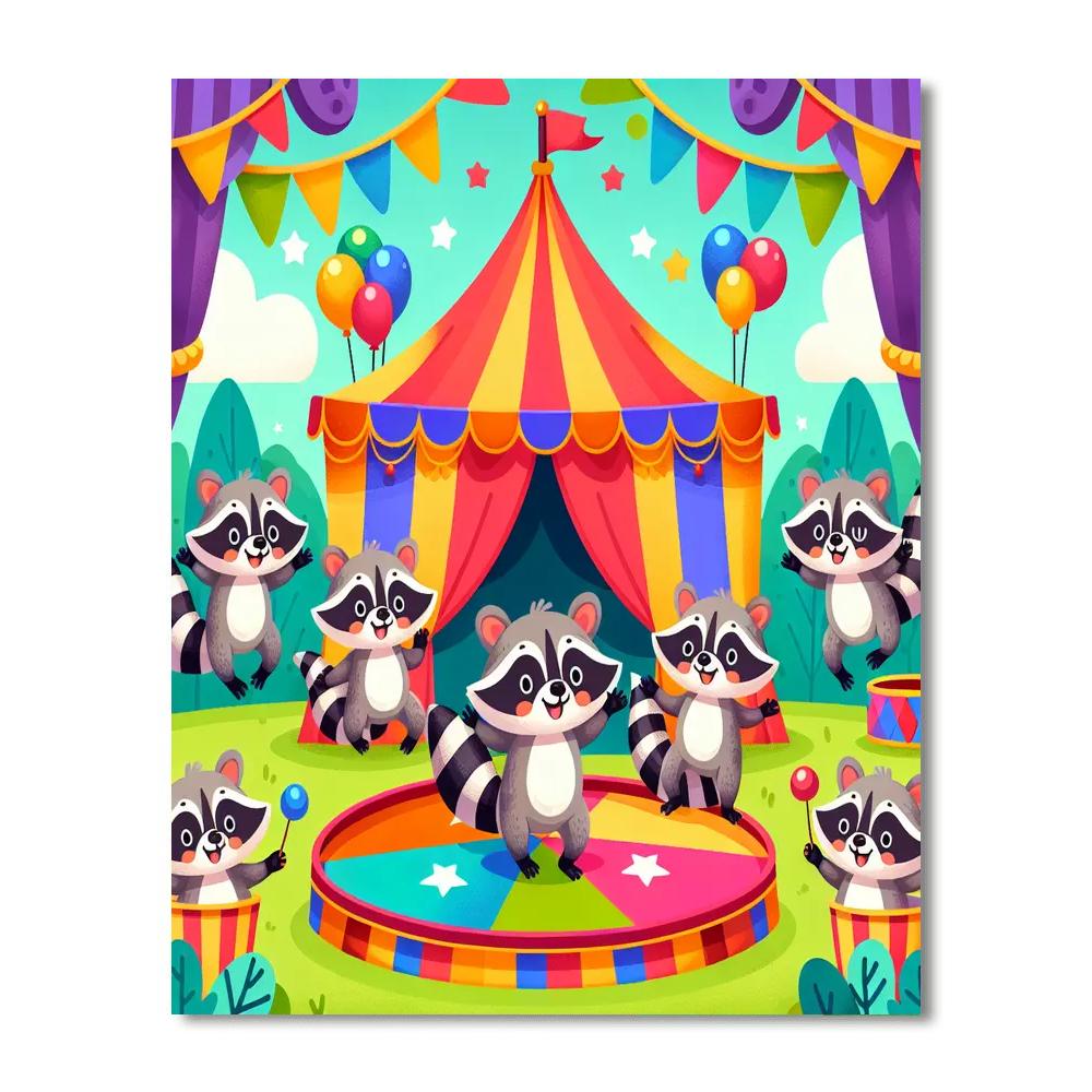 Rainbow Raccoon Circus Paint By Numbers Art