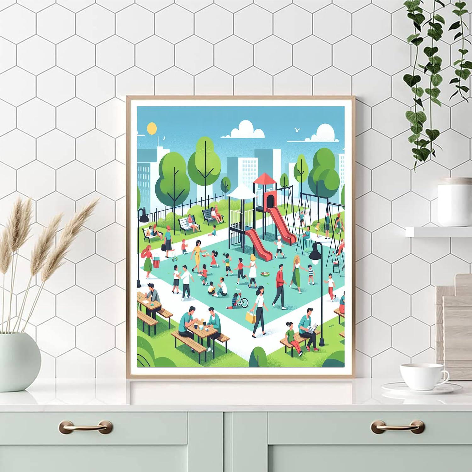 Cheerful City Park Numbered Painting Kits