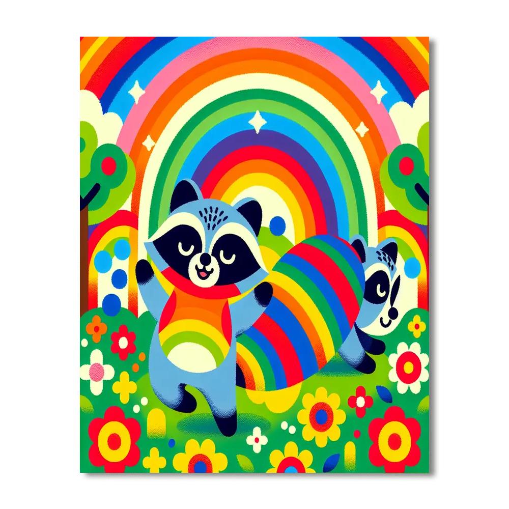 Rainbow Raccoon Romp Numbered Painting Kits