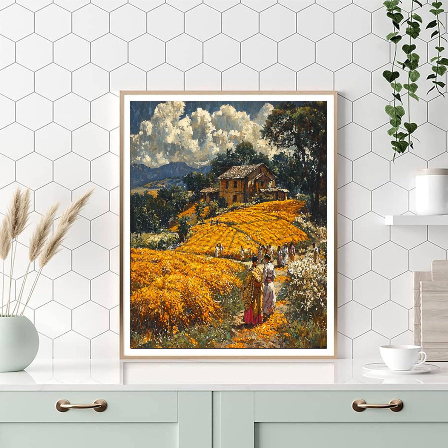 Nandalal Bose Inspired Saffron Harvest Serenade  Painting Number Kit