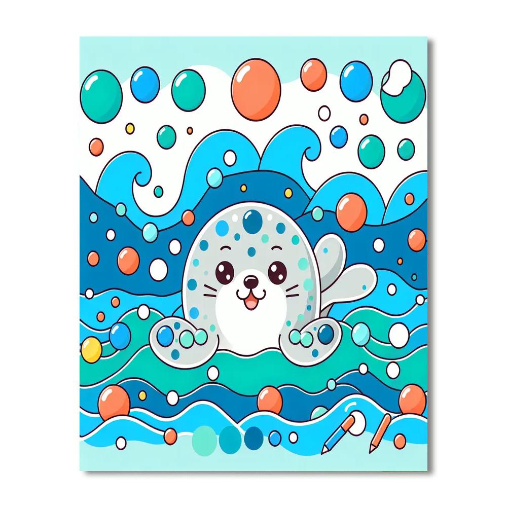 Playful Seal's Splash Number Painting