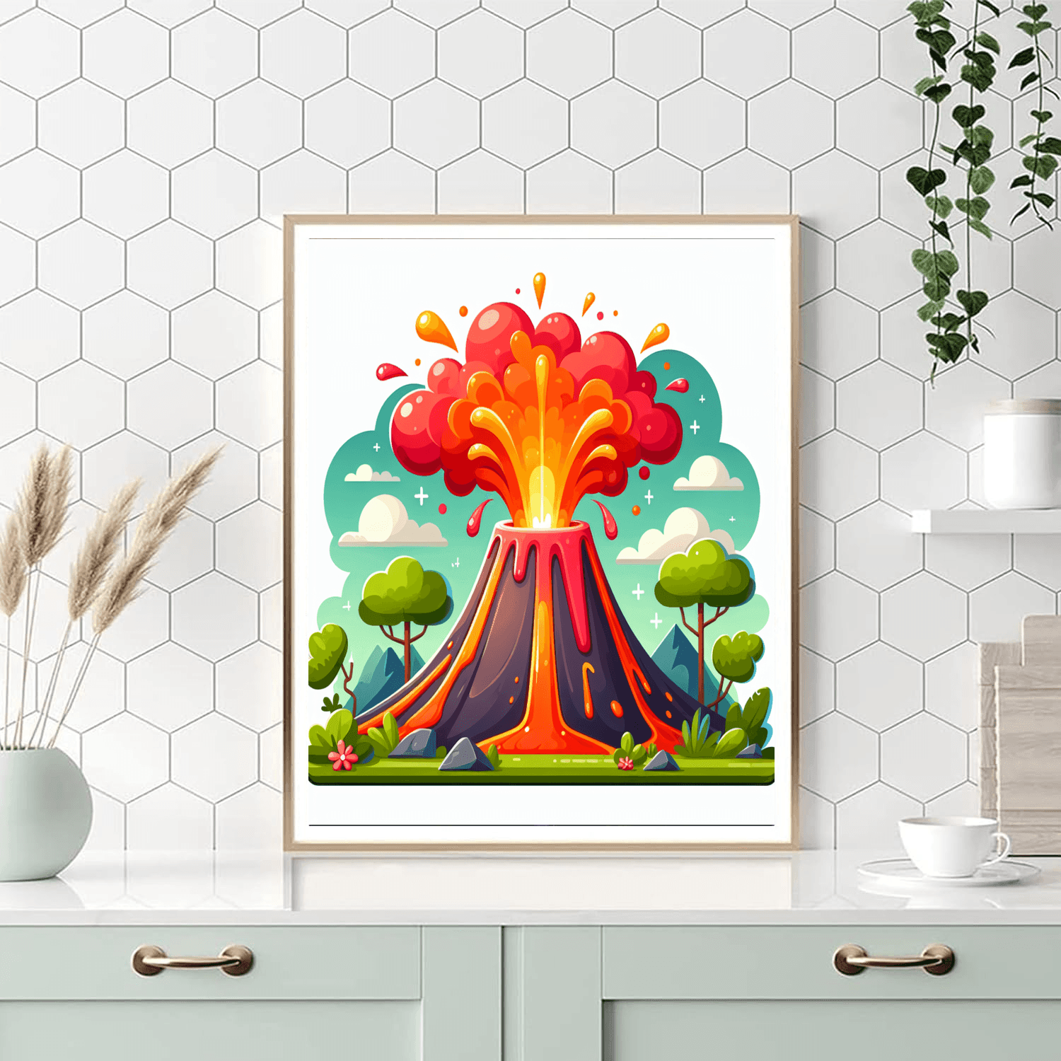 Fiery Volcano Eruption Number Painting