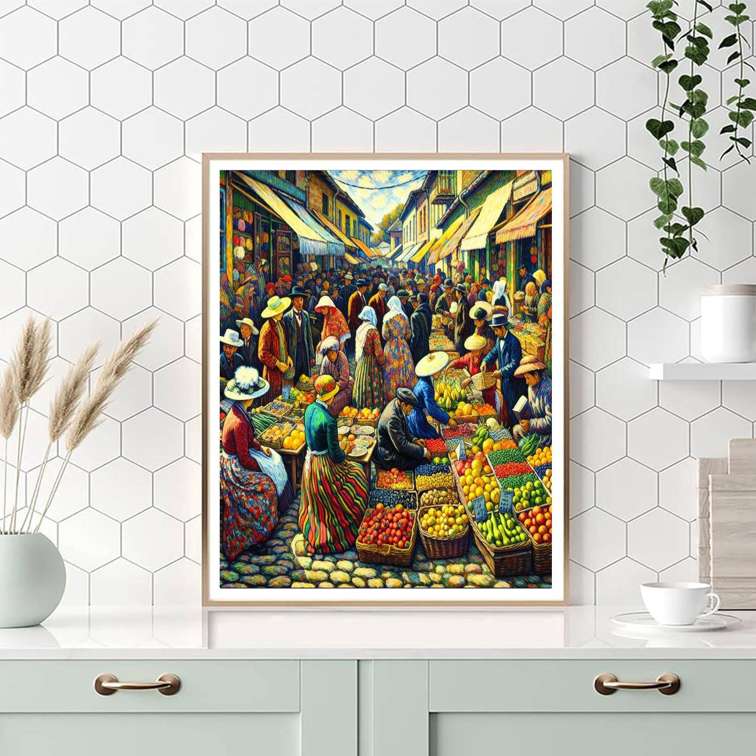 Colorful Village Market Paint By Numbers