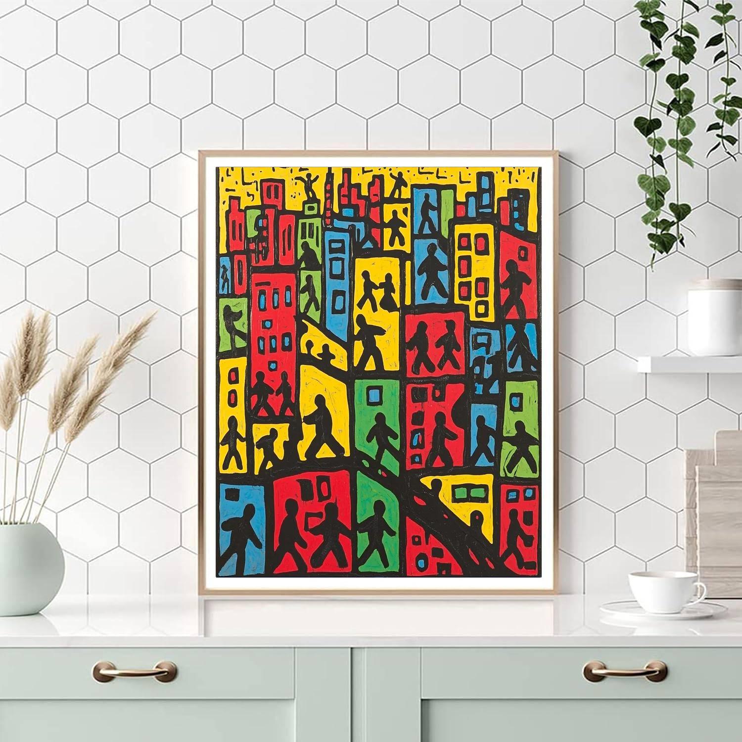 Keith Haring Inspired Eclectic Cityscape  DIY Paint By Numbers