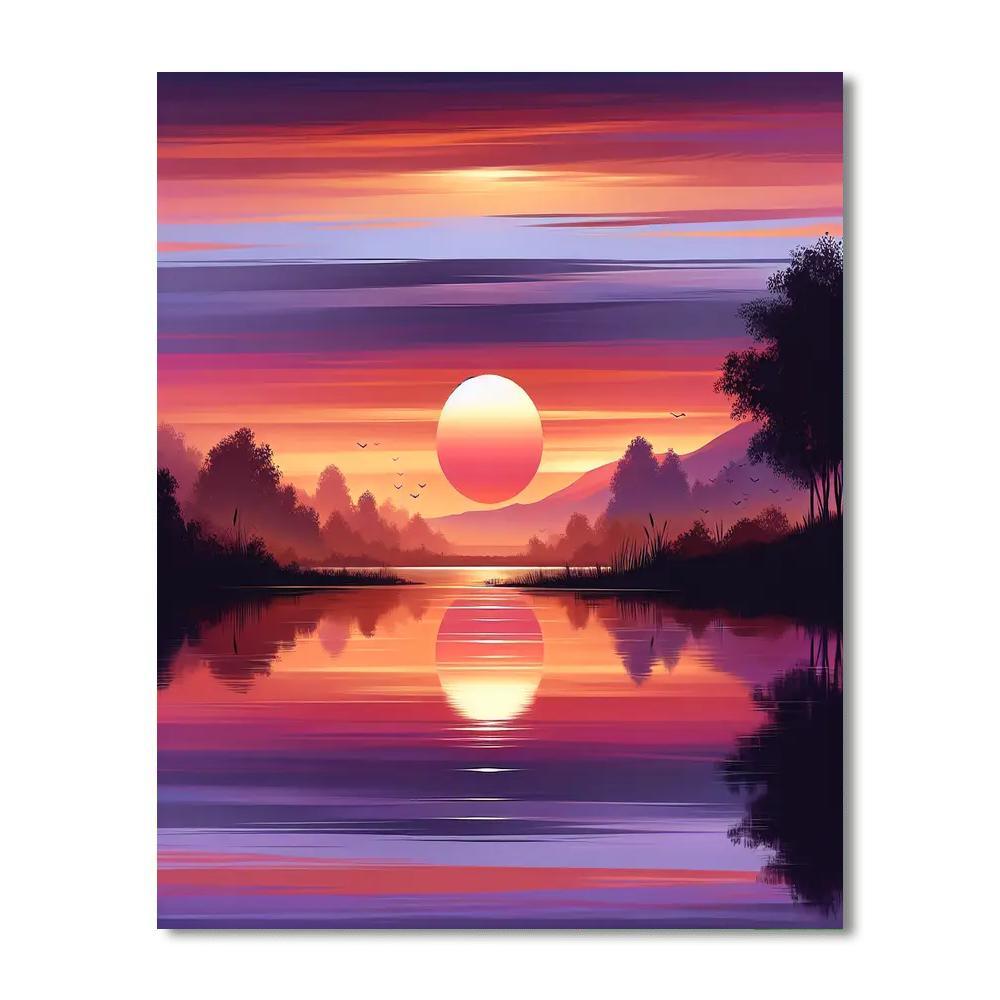 Tranquil Sunset Over Water Painting Number Kit