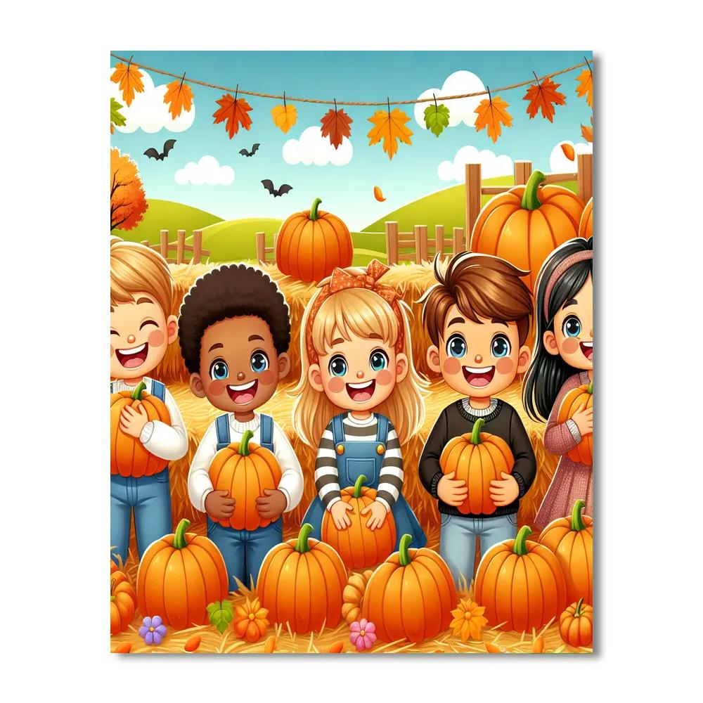 Cheerful Pumpkin Patch Paint By Numbers Art