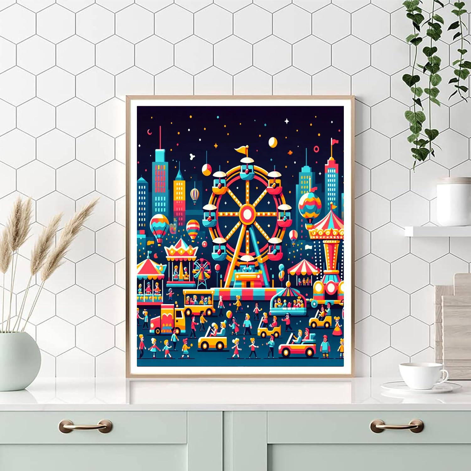 Cheerful Cityscape Carnival Paint By Numbers Art