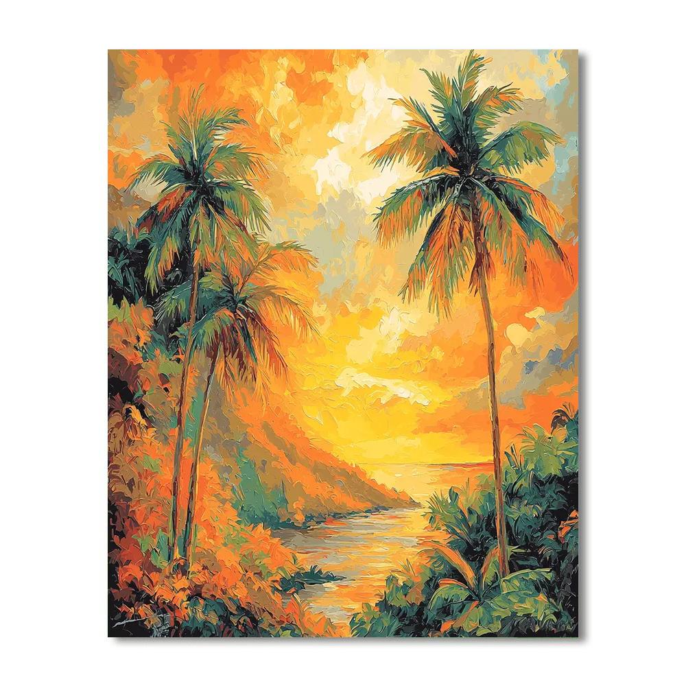 Gauguin Inspired Breezy Tropical Retreat  Number Painting