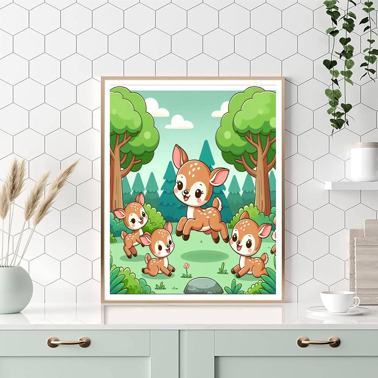 Frolicking Fawns In The Forest Painting Number Kit